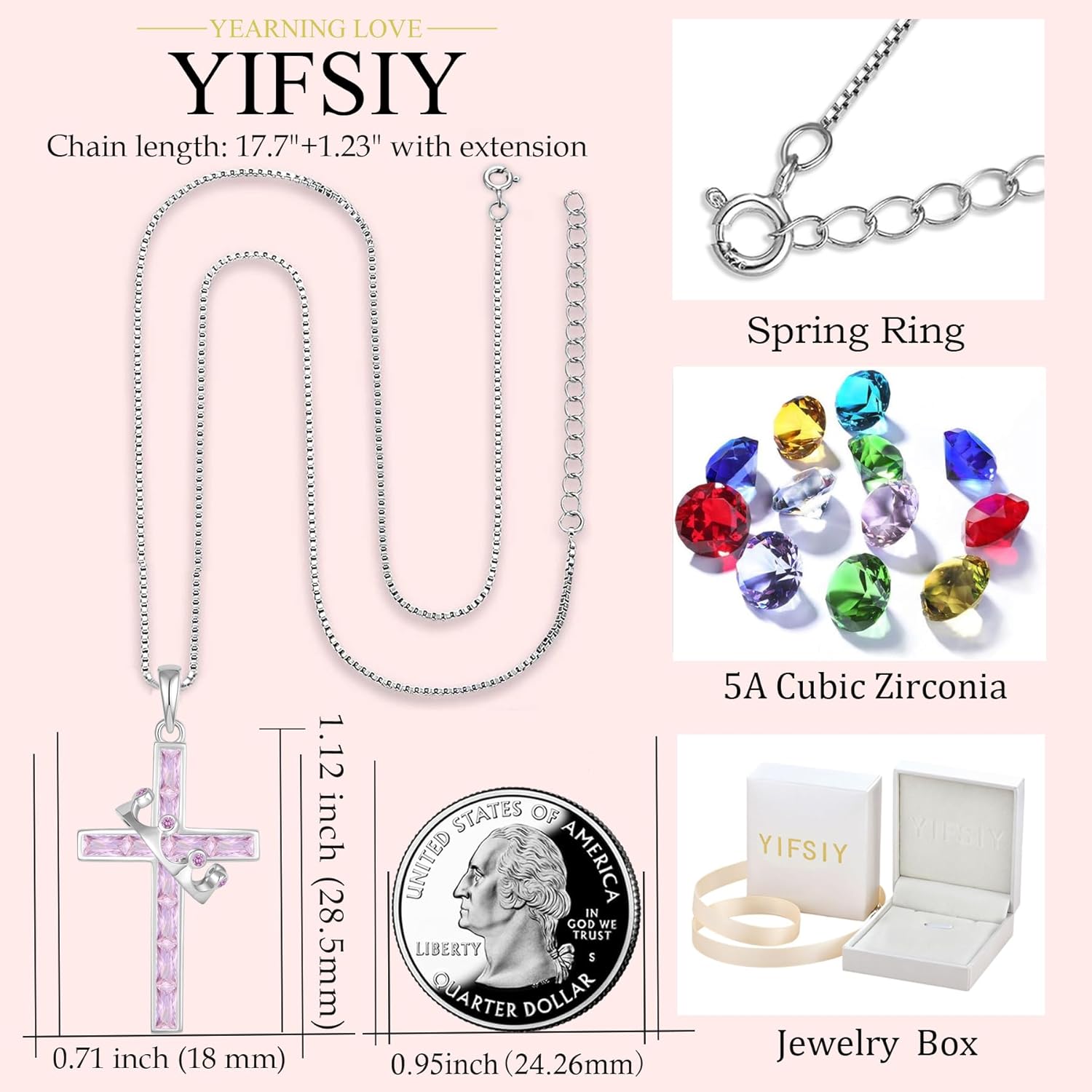 Gemstone Crown Cross Necklaces for Women, 925 Sterling Silver Rectangular cut Zircon Pendant With Rotated Crown Faith Cross Jewelry Gift