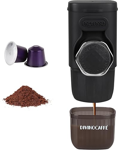 Mini máquina de café expreso, portátil compatible con cápsulas y café en polvo, pequeña cafetera de viaje, operación manual, presión de 18 bares,