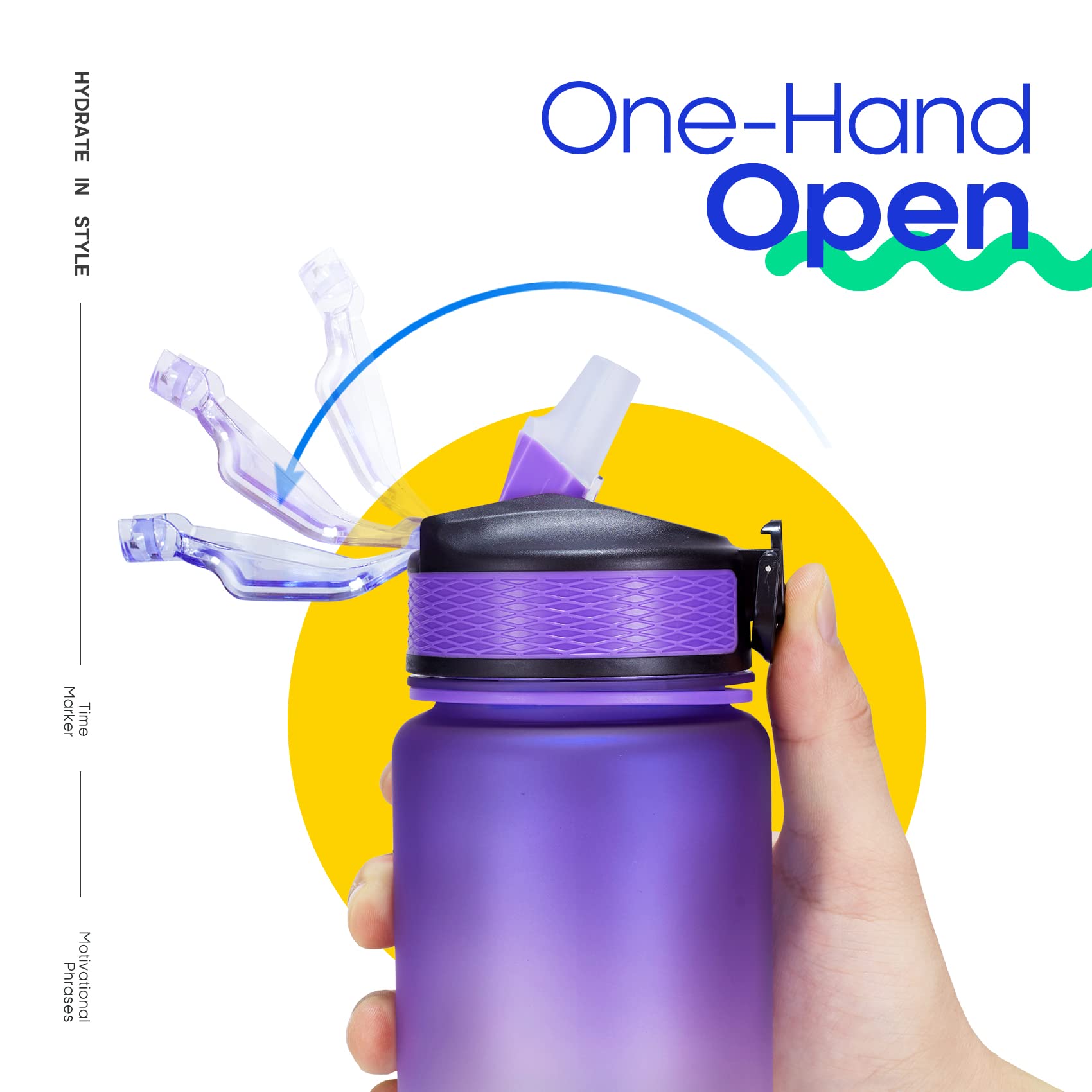 Giotto 32oz Leakproof Water Bottle With Time Marker & Straw – BPA Free Tritan, Ombre Green Purple - View #7