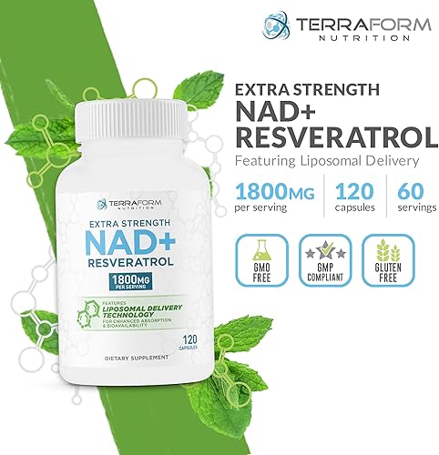 Miniatura 2 de Suplemento liposomal NAD+ Resveratrol  1500 mg NAD+ y 300 mg 98% Trans-Resveratrol  Suministro de 60 días  Complejo NAD+ avanzado para energía