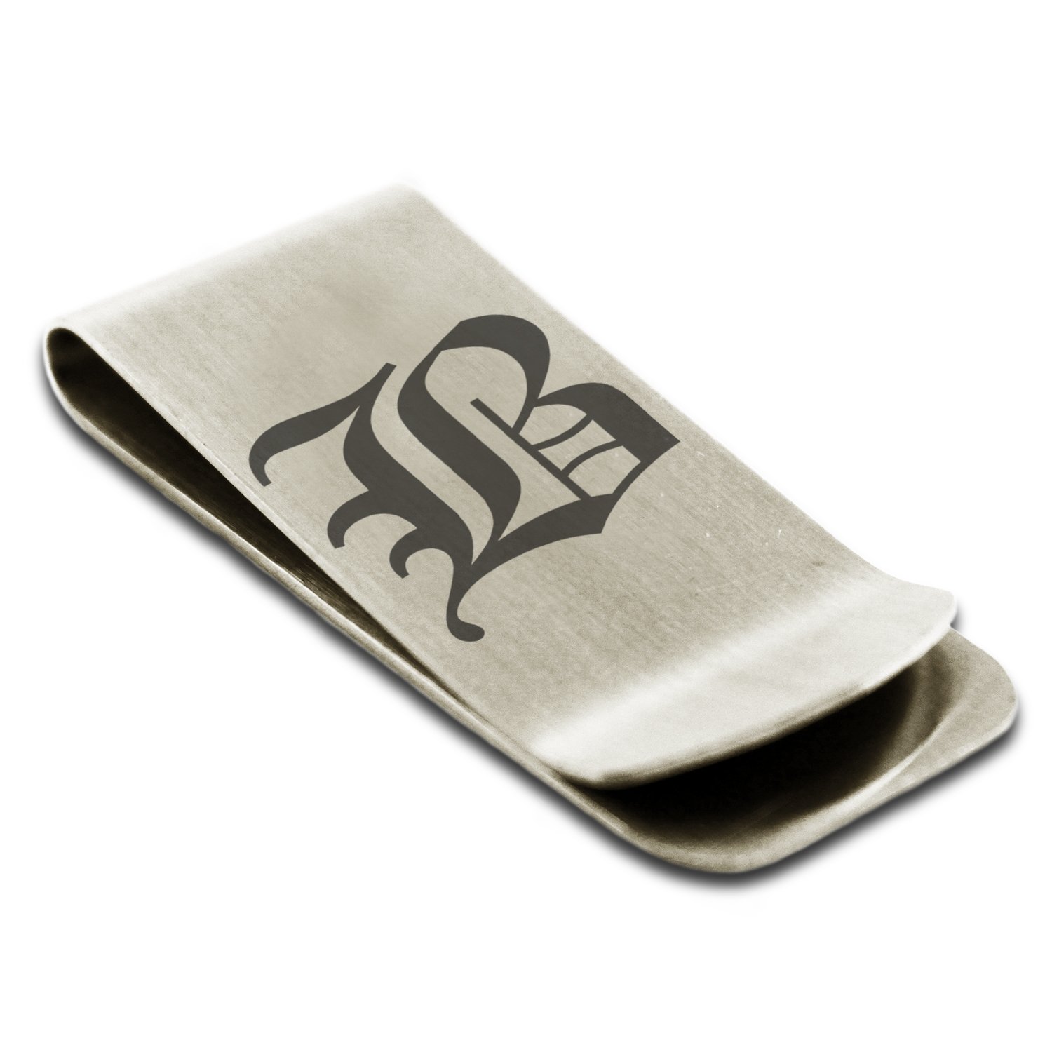 Tioneer Stainless Steel Letter B Initial Old English Monogram Engraved Money Clip Credit Card Holder