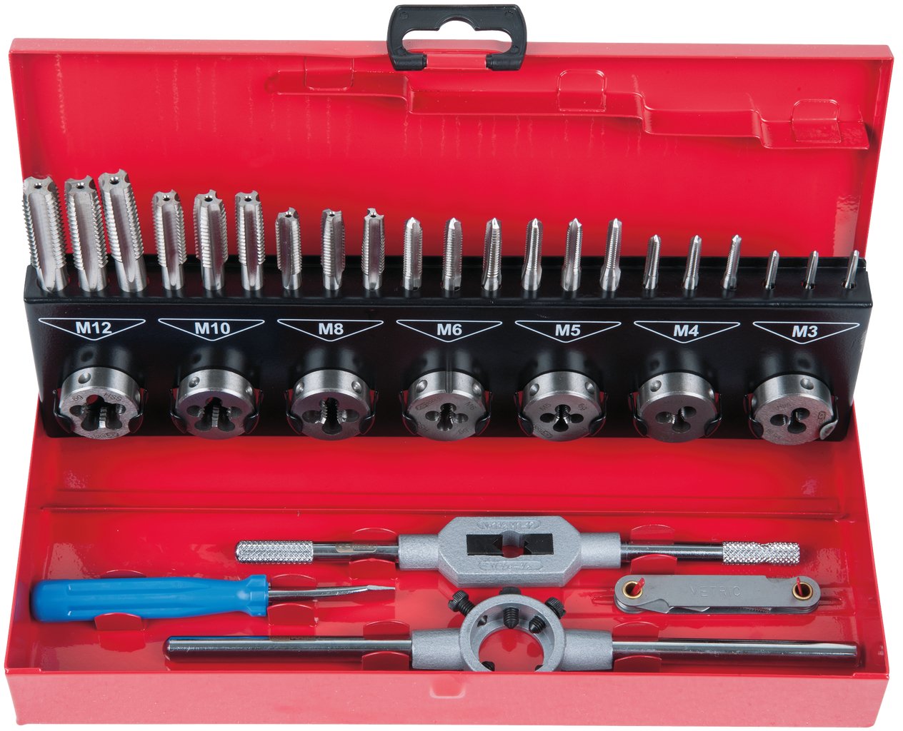 KS TOOLS Coffret De Jeux De Tarauds Et Filières - avec Mallette De Rangement Rouge en Acier Anti Rouille - Outtilage Mecanique Auto 32 Pièces & Jeu d'extracteurs de Goujons 6 pièces