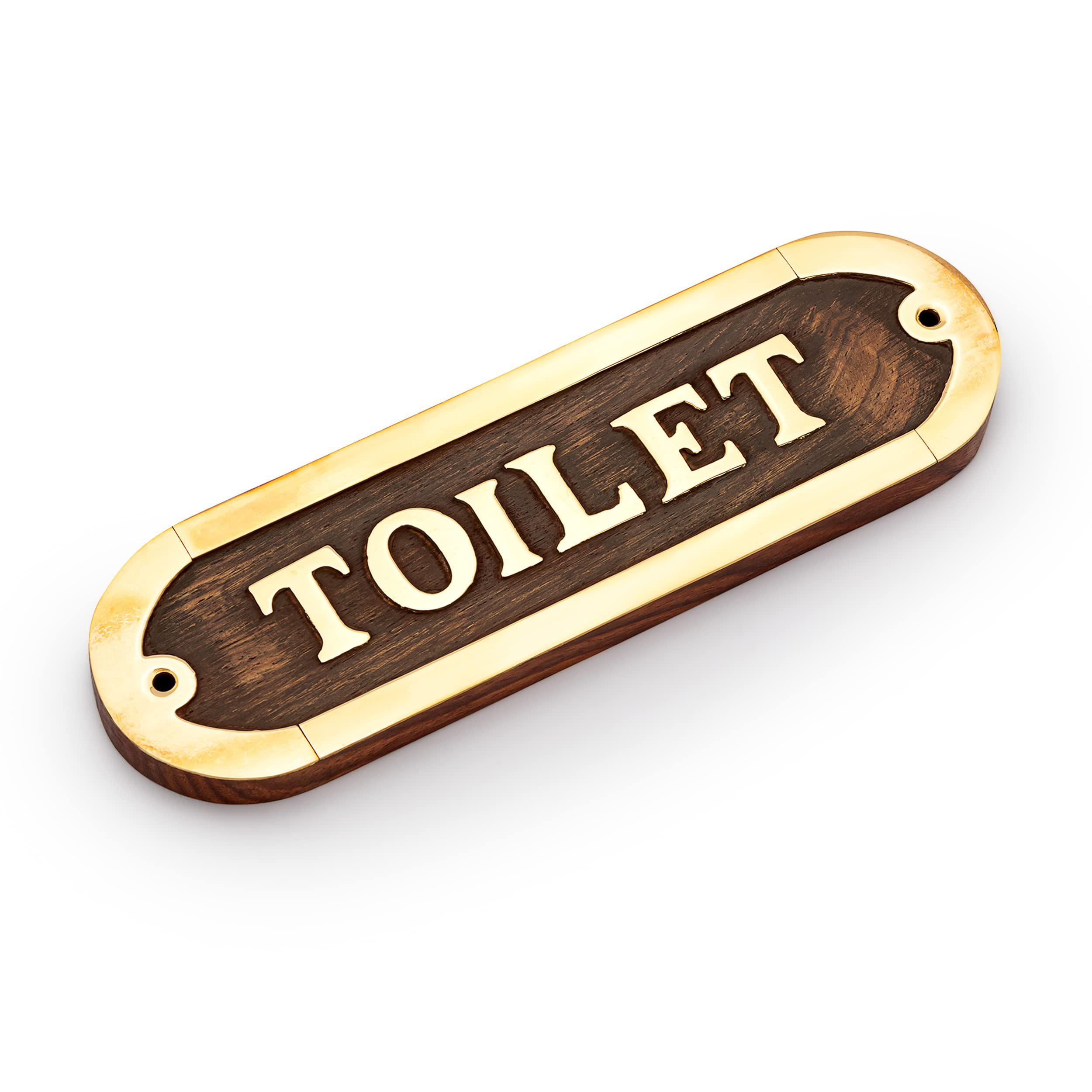 NKlaus Toilet Door Sign Brass / Wood Toilet Sign 16 x 5 cm Toilet Decoration Signs 11766, Gold colour, standard size