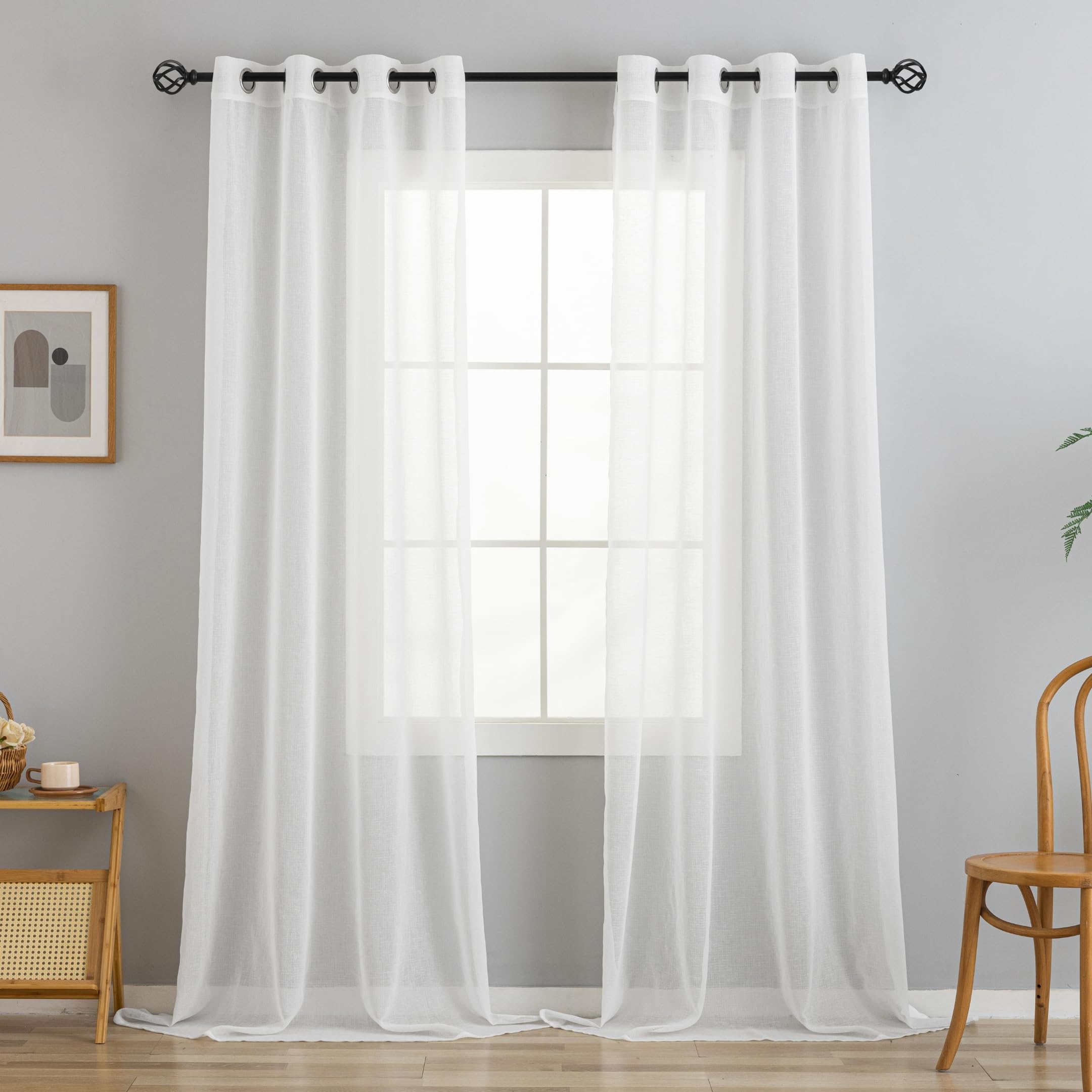 VOILYBIRD Set of 2 White Curtains with Eyelets Transparent Voile Curtains for Bedroom 160 x 140 cm White