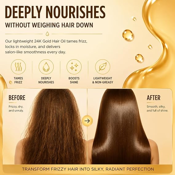 GREEONIL 24K Gold Hair Oil for Dry & Damaged Hair, Lightweight Oil