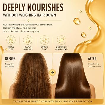 GREEONIL 24K Gold Hair Oil for Dry & Damaged Hair, Lightweight Oil