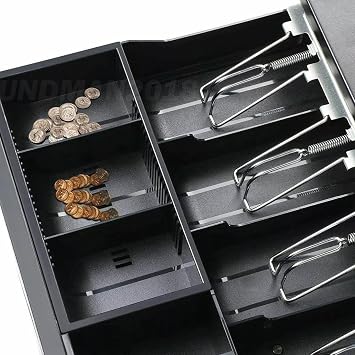 Electronic Cash Drawer Heavy Duty Till Box with Lock 4 Bill and 5 Coin Trays Fixed Insert Compact Register Drawer for Bar Coffee Shop Restaurant and Retail