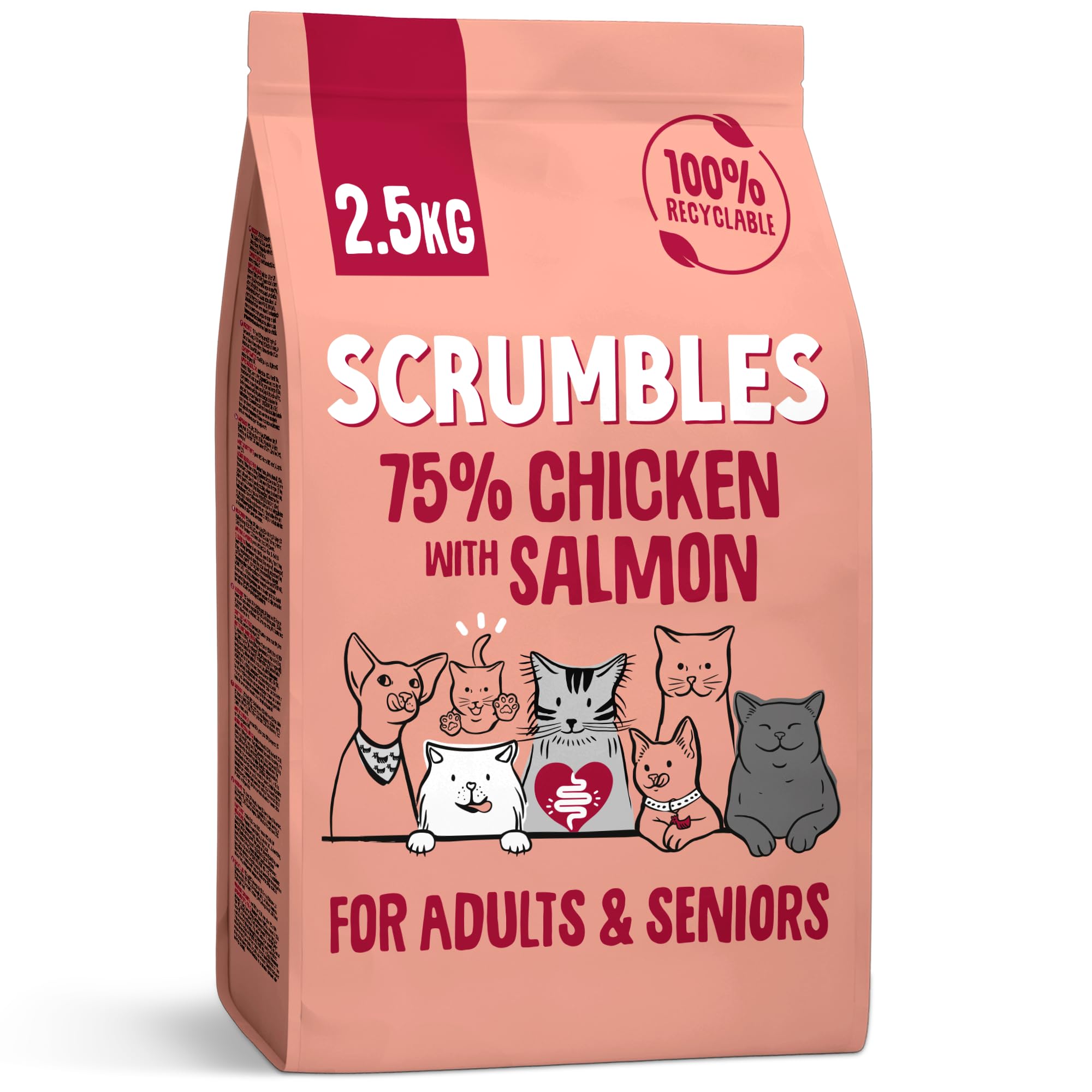 Scrumbles All Natural Dry Cat Food With Chicken and Fresh Salmon, High Protein Food for Adults And Seniors, 2.5 Kg,pink bag