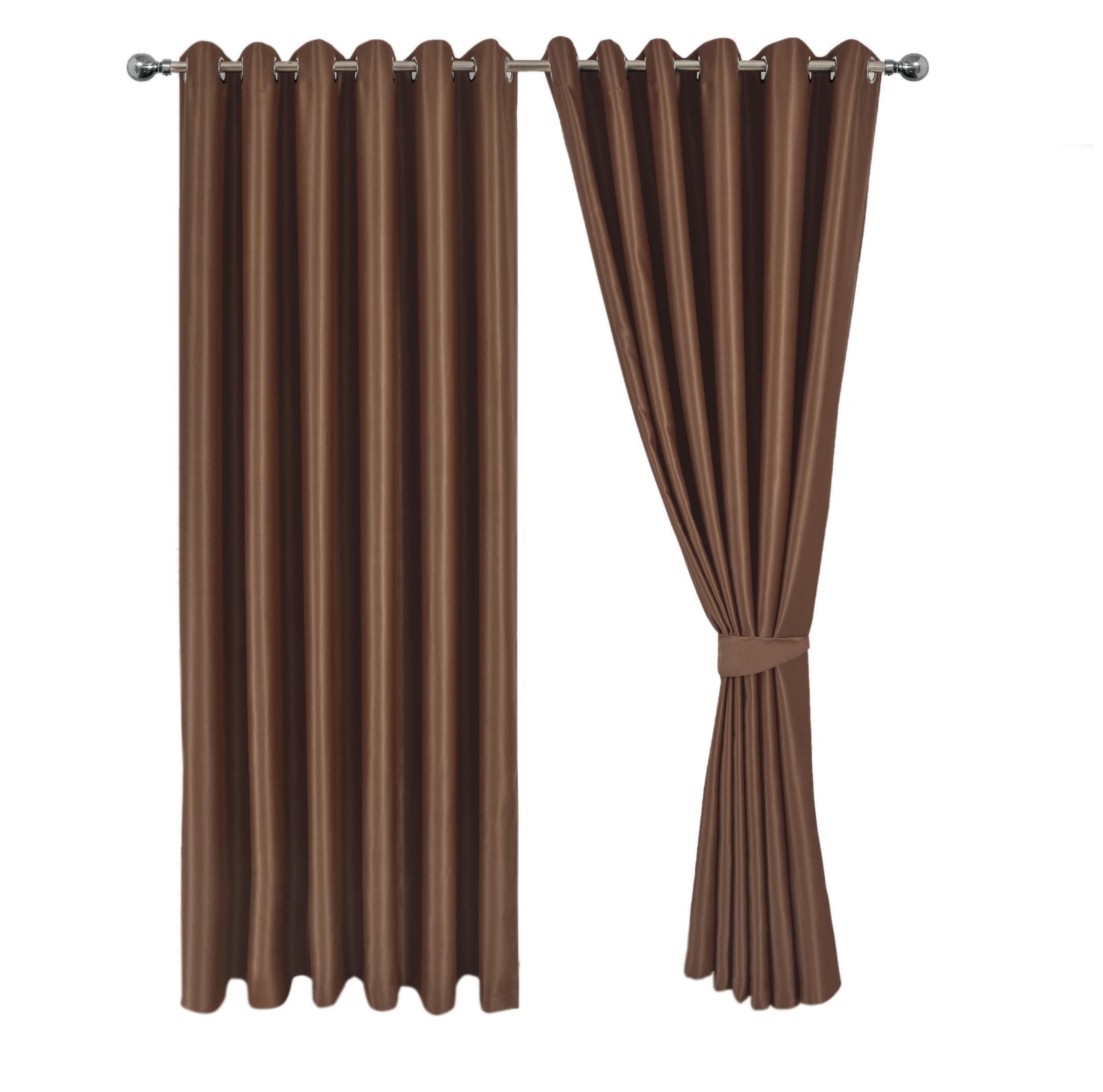 MILANO COLLECTIONS® Blackout Curtains for Bedroom & Living Room - Thermal Insulated Eyelet Curtains, 2 Panels with Tiebacks - Noise-Reducing, Sunlight Blocking Drapes for Home Décor (Brown)