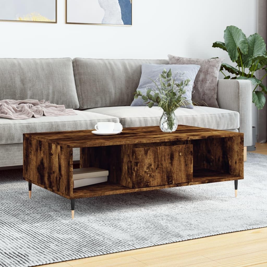 Homgoday Tavolino da caffè in rovere fumé, 104 x 60 x 35 cm, in legno ingegnerizzato, tavolino da tè per soggiorno, sala d'accoglienza degli ospiti, camera da letto e ufficio mobili tipo 1