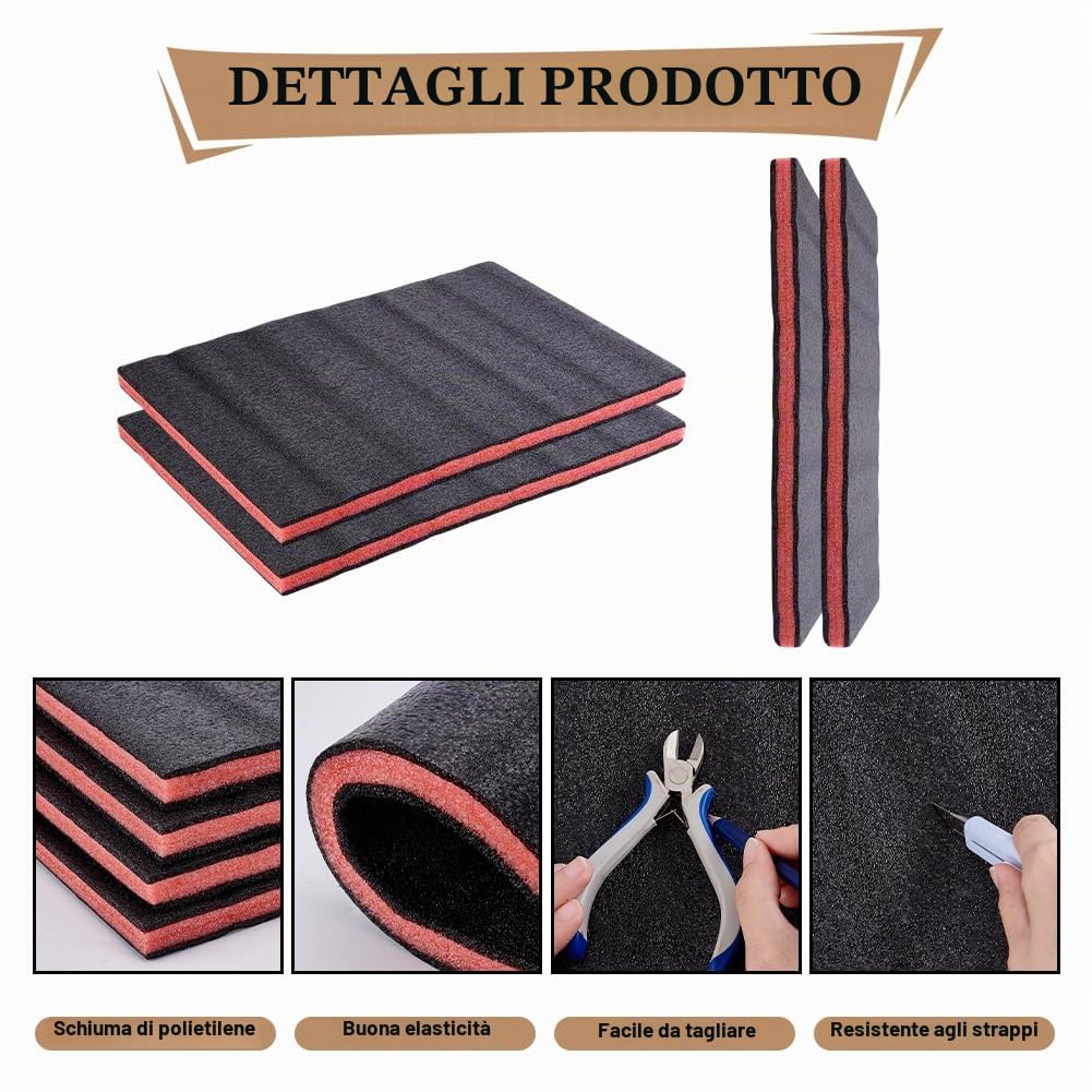 NBEADS 6 pz Inserti In Squelliuma per Cassetta Degli Attrezzi, Fogli di Squelliuma Solida Rettangolari per Rivestimento di Cassette Degli Attrezzi per Cassettiere, 30x44cm, Nero
