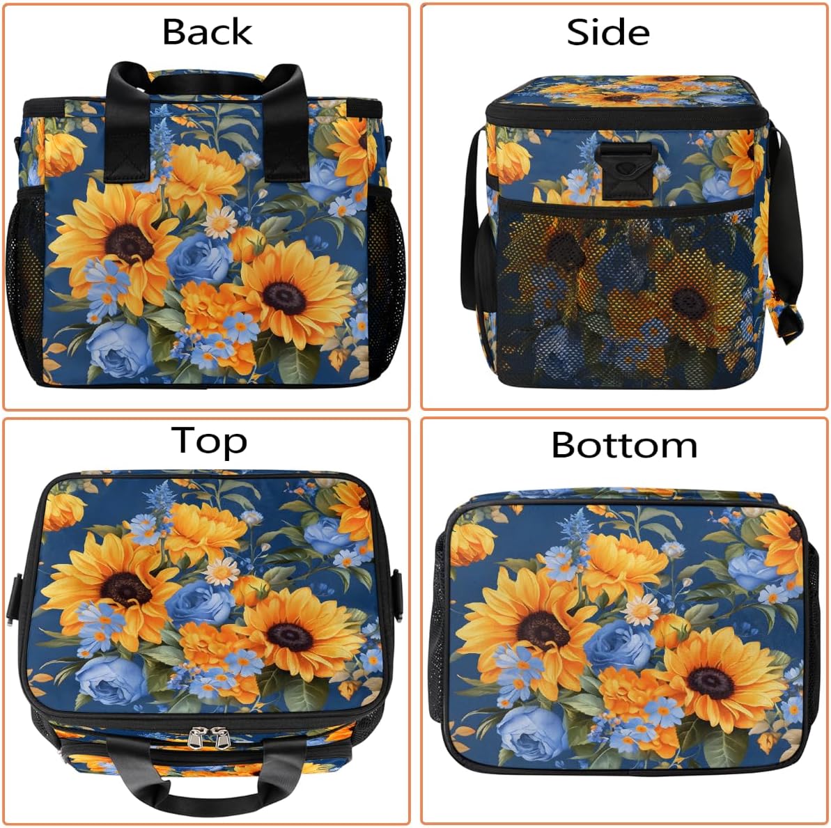 Large Lunch Box for Women Men Insulated Thermal Lunch Tote Bag Sunflower Reusable Cooler Bag Portable Adult Lunchbox Container with Adjustable Strap for Work Picnic