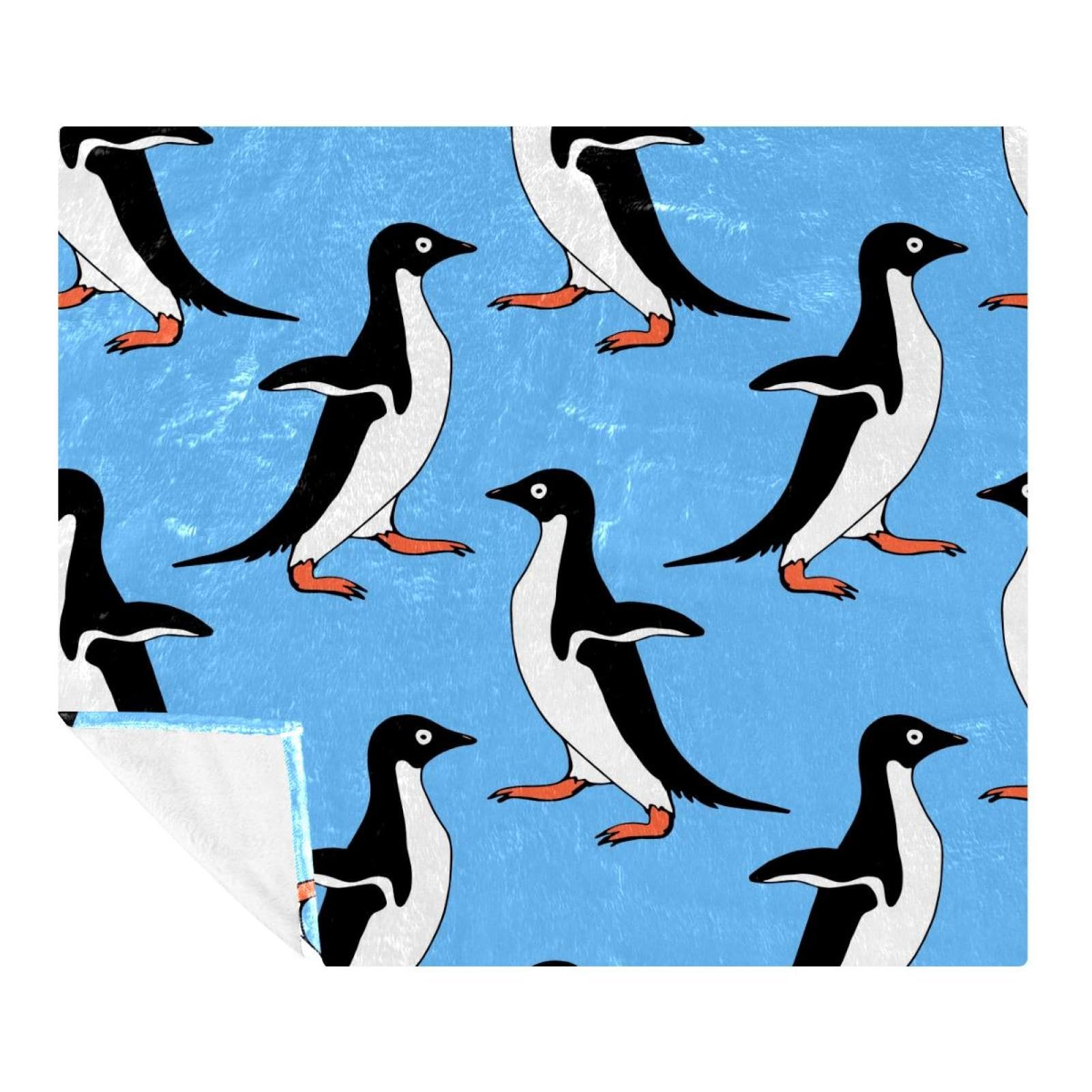 Couverture polaire pingouin en microfibre bleue 150x130 cm pour lit et canapé