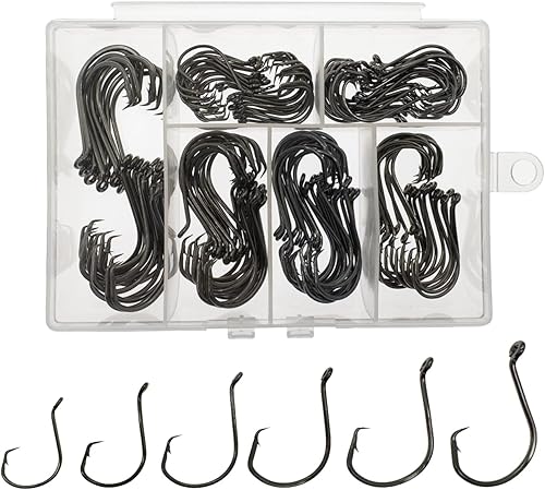 Fish Hooks for Fishing Gear Tackle, 160PCS Circle Hooks Saltwater, Fishing Hooks Saltwater, Catfish Octopus Hook #1 1/0 2/0 3/0 4/0 5/0 6/0 8/0 6