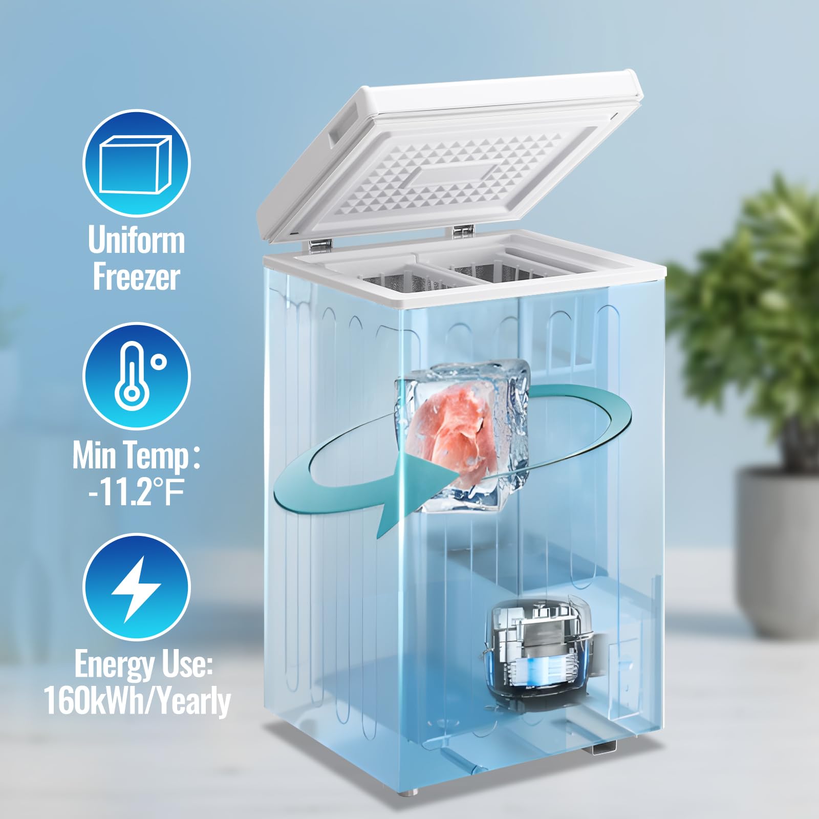 Tacool 2.2 Cu.Ft Freezer Chest Freezer With Wheels Suit For Singel Removable Basket Traditional Manual Temperature Control For Bedroom, Dorm White on Fridge.com - View 2