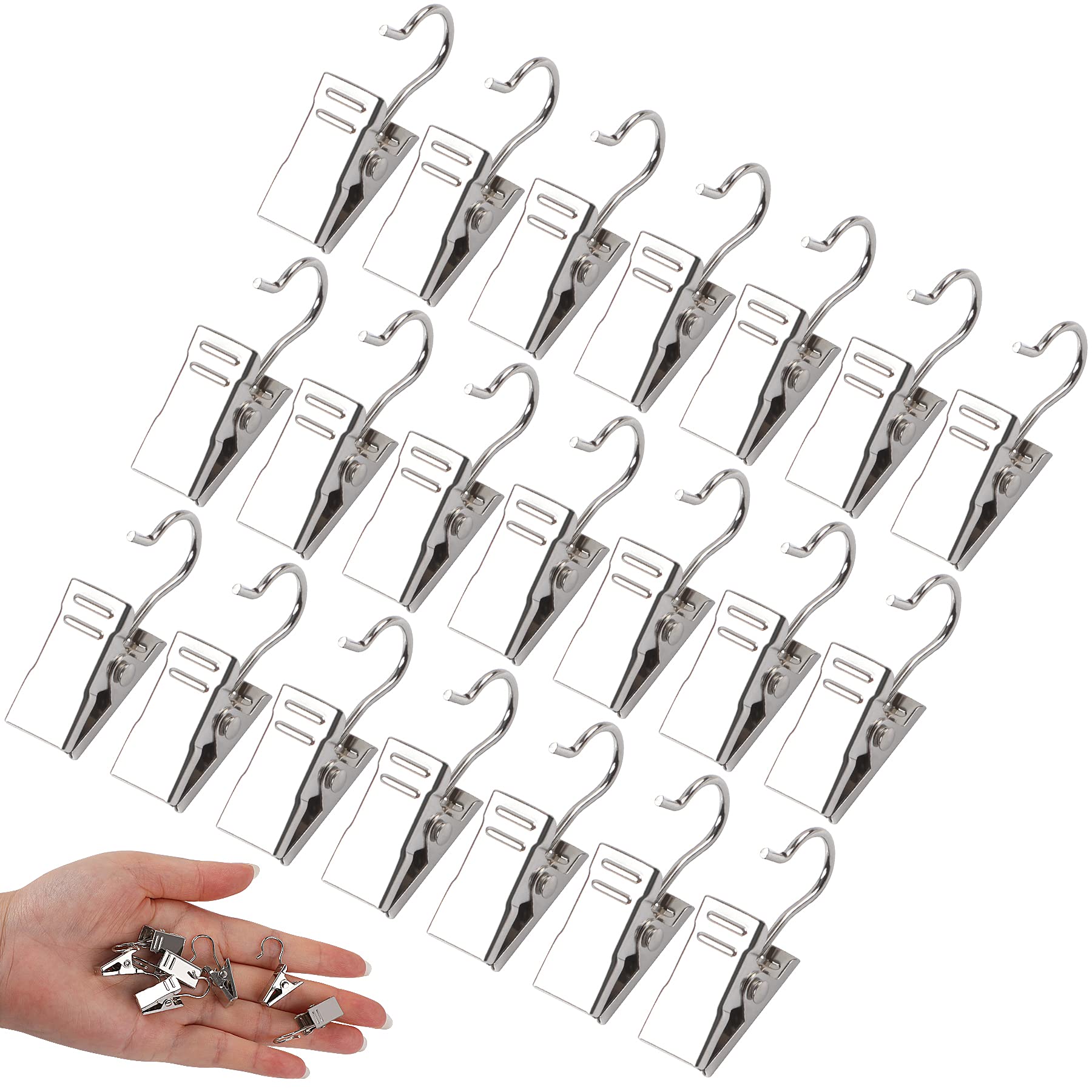 100 Stück Vorhangclips Aus Edelstahl – Silberne Klammern Mit Haken & Ringen Für Gardinen, Fotos & Lichterketten