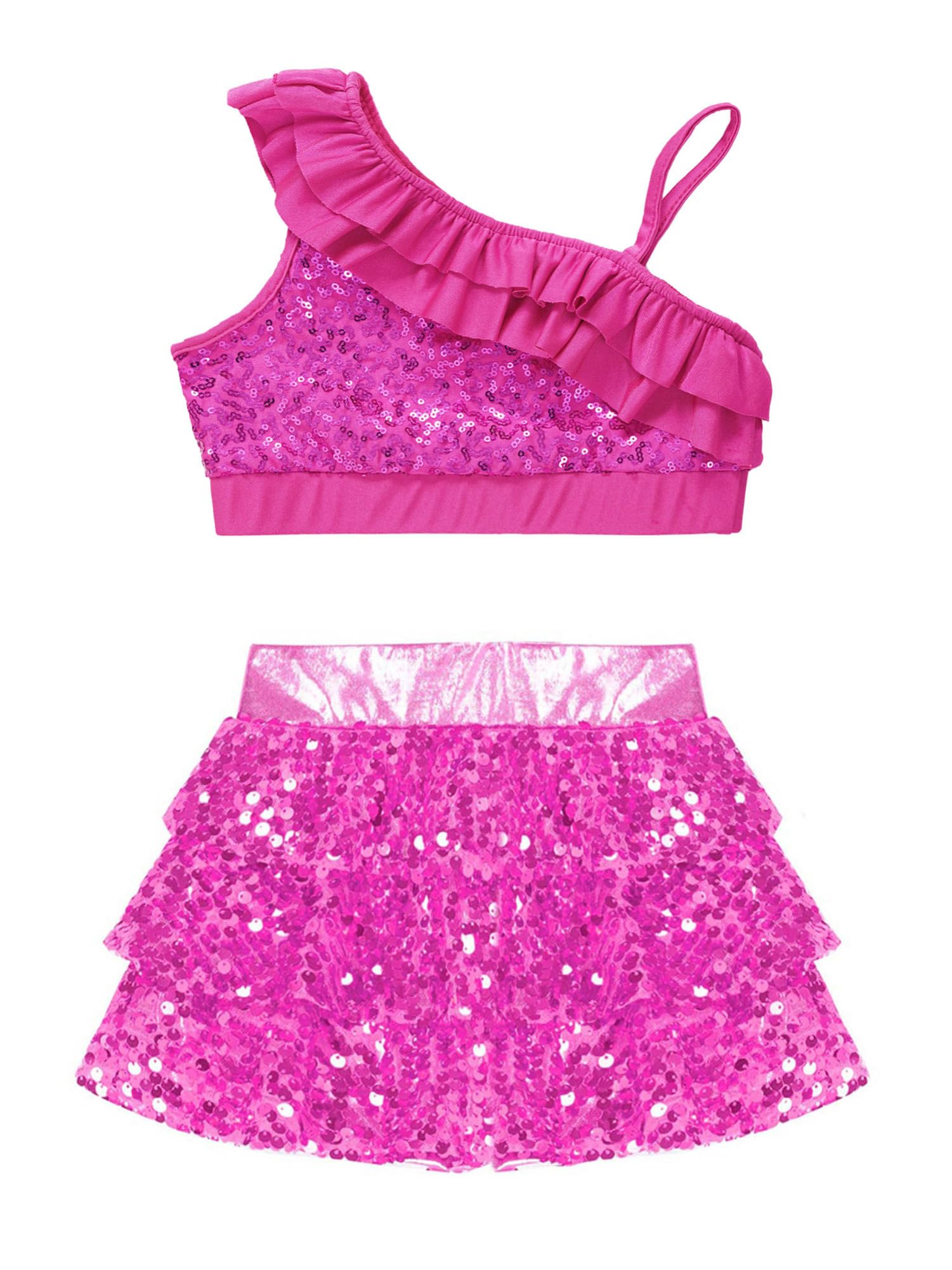 iEFiEL Tuta Lucido da Danza Jazz per Bambina Ragazza Tank Top Canotta Gonna Pantaloncini in Paillettes Tuta da Prestazioni sul Palco Performance Dancewear Spettacolo