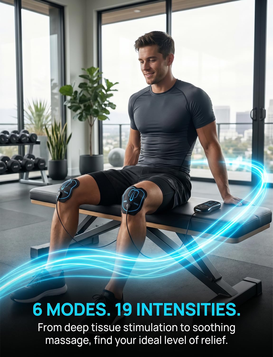 Apparecchio di massaggio elettrico TENS/EMS doppio canale, elettrostimolatore antidolore con 8 elettrodi riutilizzabili, 2 utenti, stimolazione muscolare e rilassamento del corpo