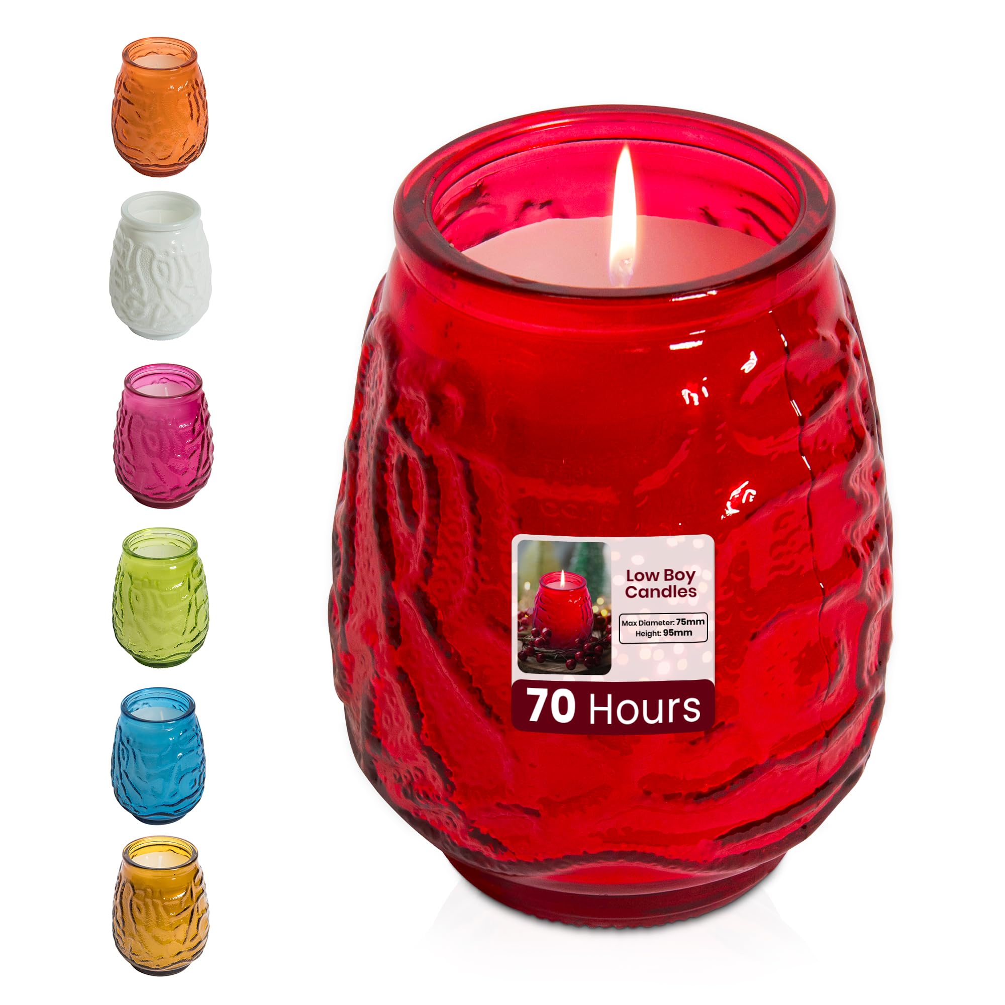 We Can Source It Ltd Boys Red – 24 X Low Glass Jar Candles With 70 Hour Burn Time – Wax Jars For Home, Garden, Restaurant & Commercial Use – Lead-Free Cotton Wick