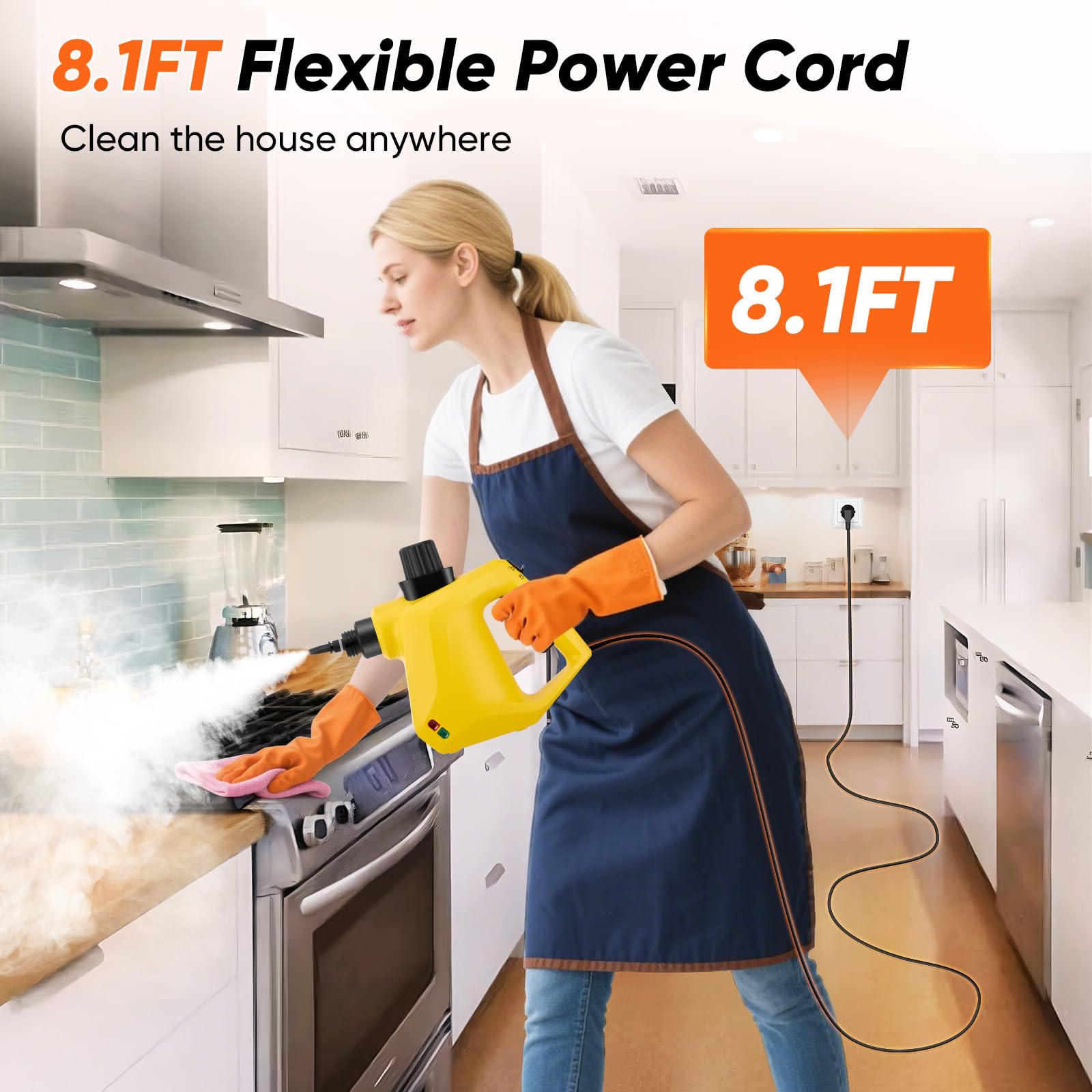 Pulitore a Vapore, 1000W Pulitore a Vapore Manubrio con 9 Accessori e Blocco di Sicurezza per Casa Cucina Auto Sedili Pavimento Finestre Pulizia