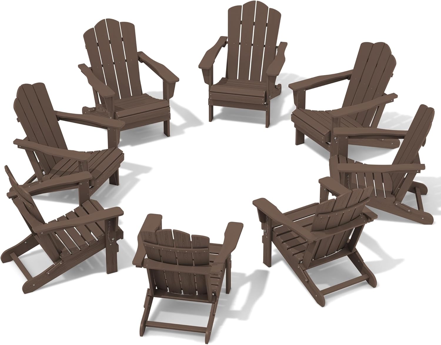 KINGYES Folding Adirondack Chair Set of 8, HDPE All-Weather Folding Adirondack Chair, Brown