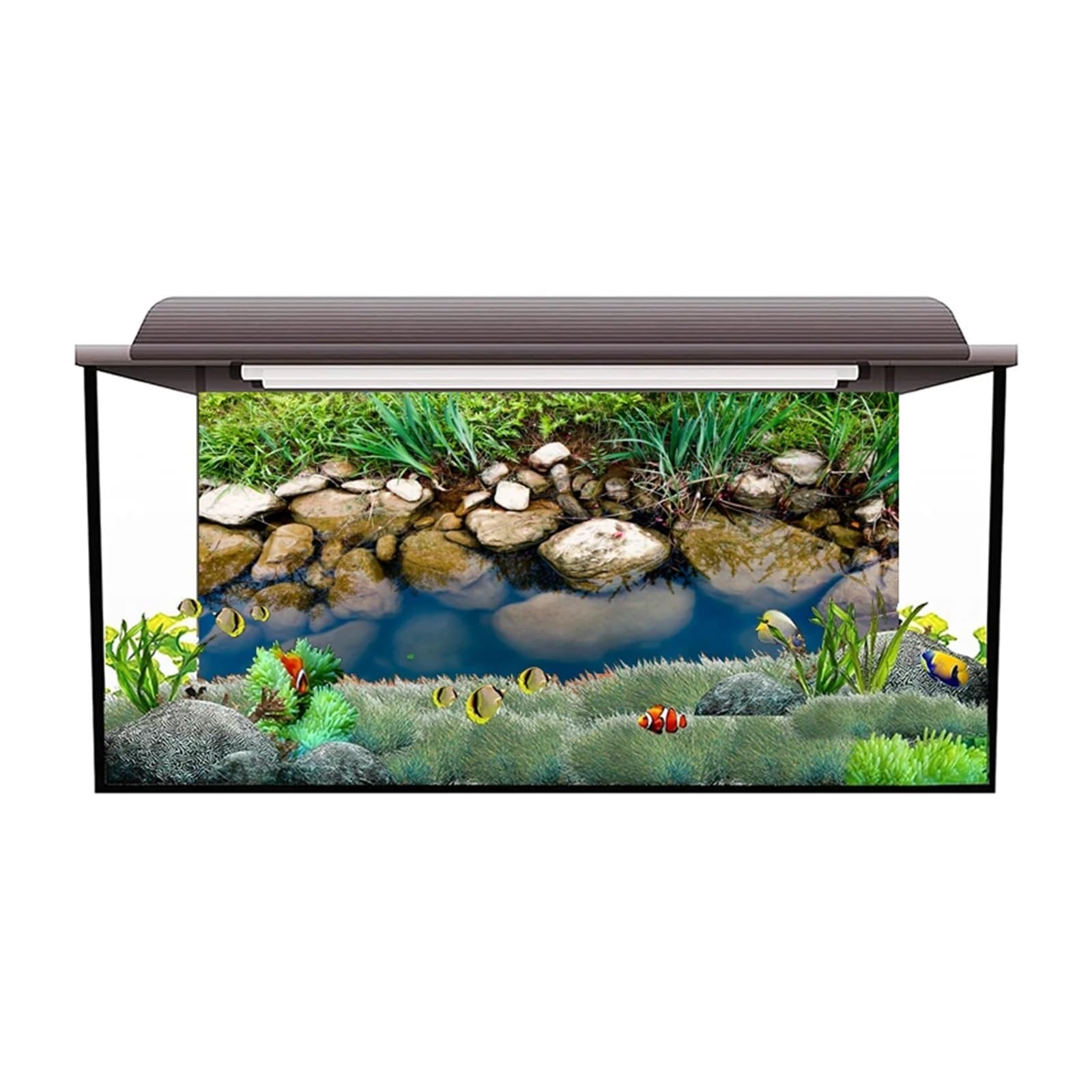 Poster Aquarium Affiche de Fond d'aquarium Effet 3D avec rochers rivière, Papier Peint Autocollant for Aquarium(54x122cm)