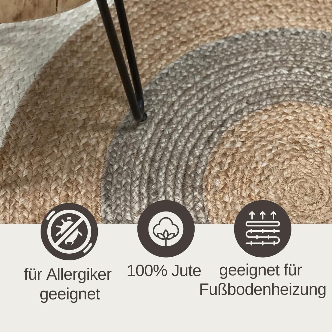 MY-RUG Jute Teppich Rund 120 cm - Sisal-Optik Handgewebt - Naturfaser Beige | Nachhaltiger Juteteppich für Wohnzimmer und Flur, OEKO-TEX zertifiziert, pflegeleicht, beidseitig nutzbar und weich