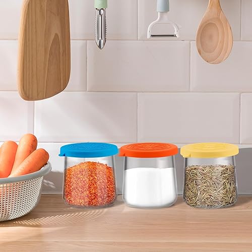 Miniatura 7 de Oui - Tapas para tarros de yogur de silicona, paquete de 12 fundas coloridas para tarros de vidrio de yogur Oui de 5 onzas, perfectas para botellas