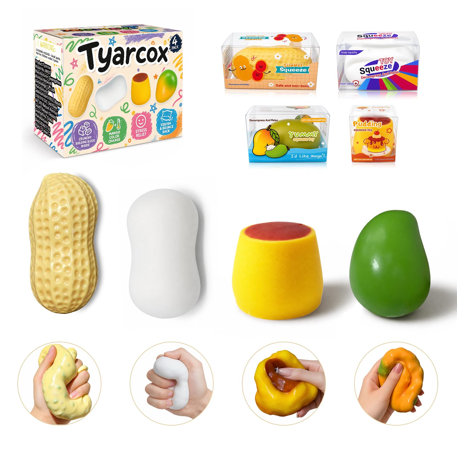 View 1 of Tyarcox 4 Pack Crunchy Squishy Stress Balls