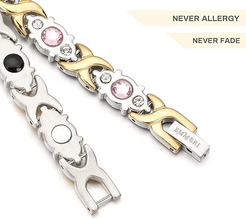 Miniatura 10 de Pulsera magnética ultra resistente para mujer, 3,500 gauss por imán, pulsera de cristal, longitud ajustable, pulseras magnéticas (oro rosa)