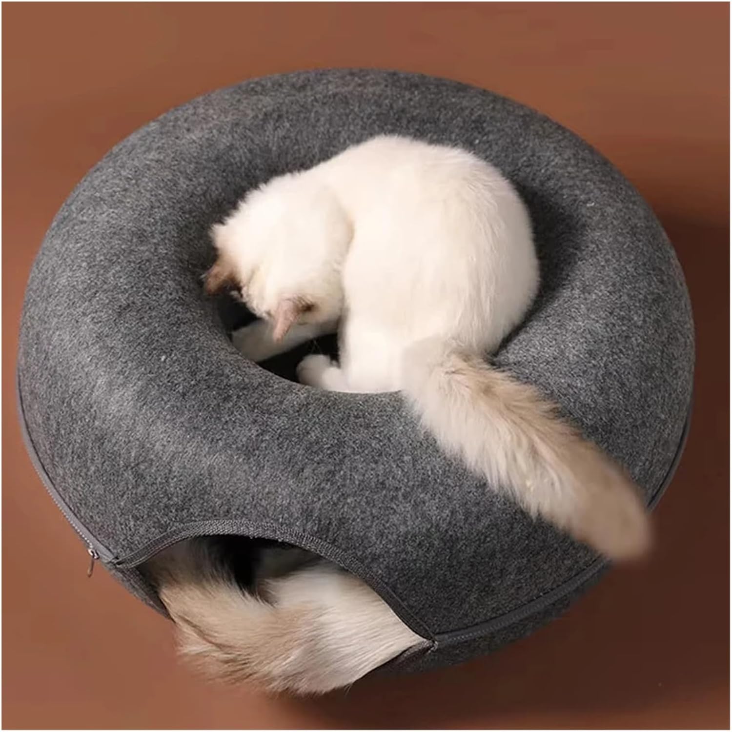 Detachable Pet Cat Tunnel Interactive Game Toy Semi Closed Type Donut Cat Bed Felt Indoor Kitten Sports Equipment Cat Supplie(Pink,L)