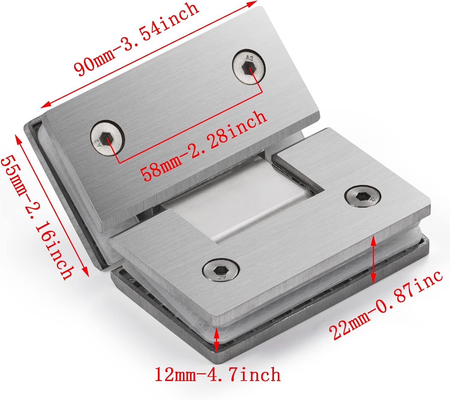 Ranbo Heavy Duty 135 Degree Glass Door Cupboard Showcase Cabinet Clamp Frameless Pivot Glass Shower Doors Hinge Replacement Parts Wall-to-Glass,304 Stainless Steel Brushed Nicke (Single Pack)