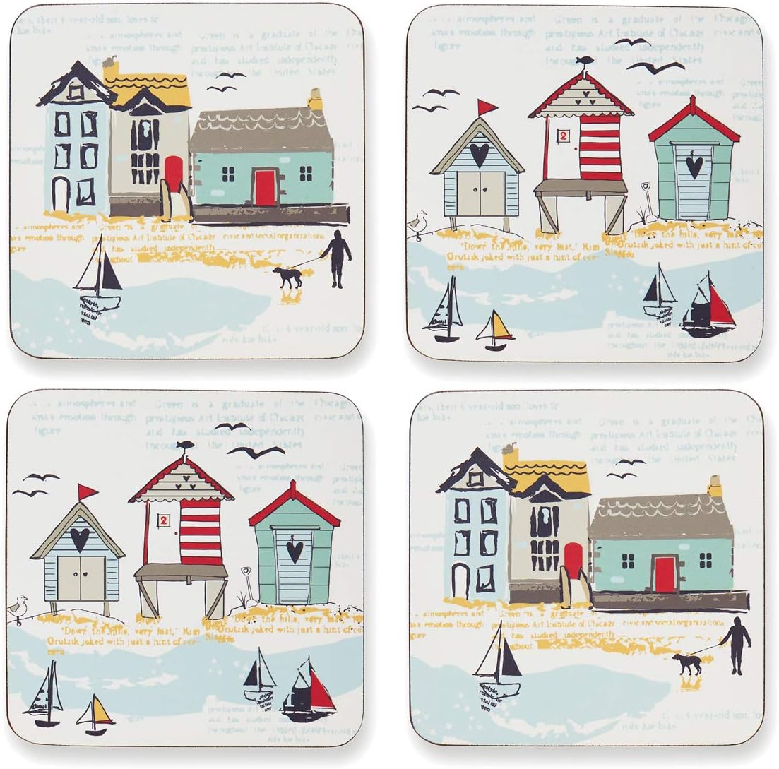 Cooksmart Pack of 4 Drink Coasters | British Designed Eco Cork Drinks Coasters For Modern Homes | Coasters For Drinks For All Types of Cups & Mugs - Seadside