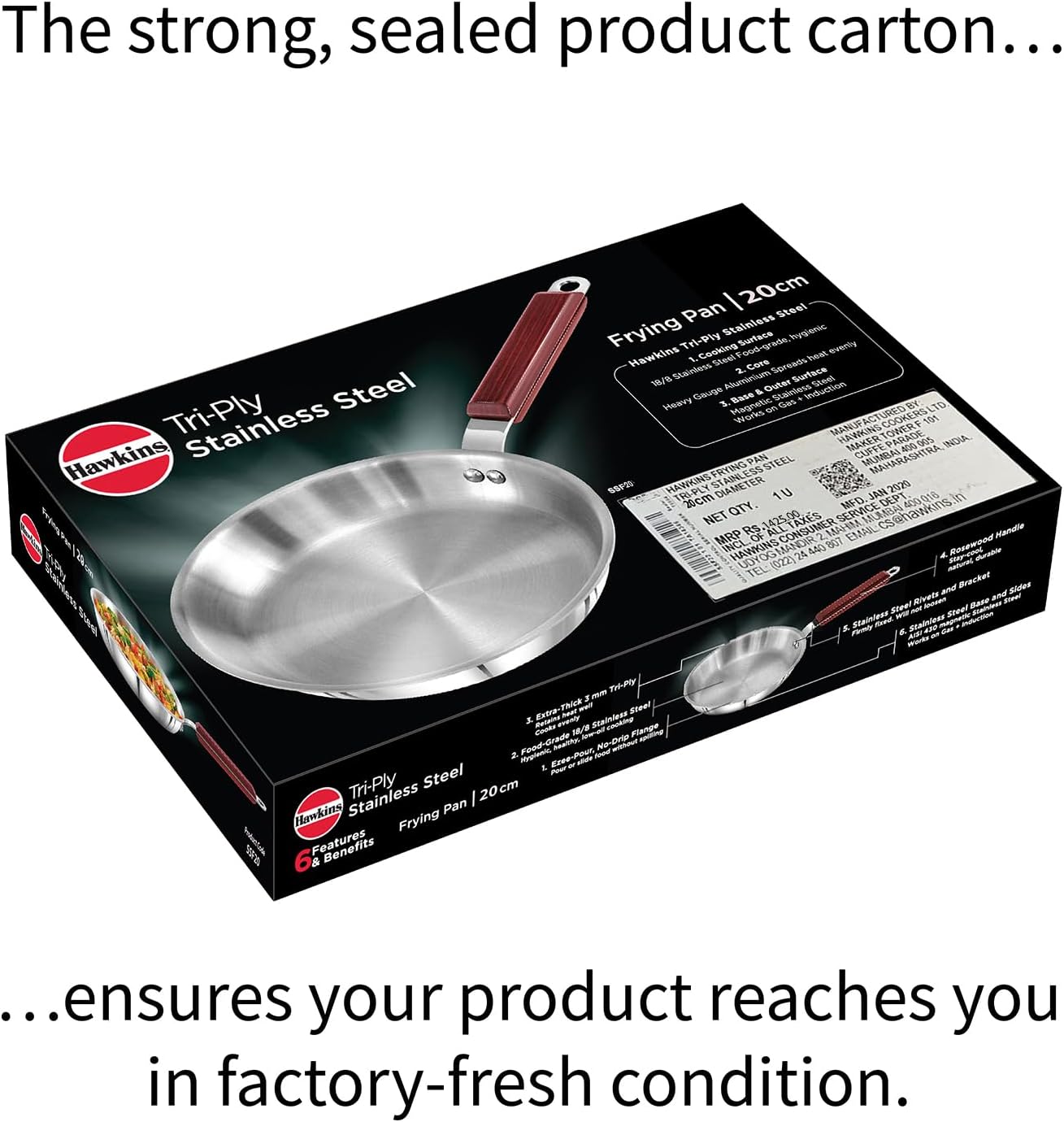 Hawkins 20 cm Frying Pan, Triply Stainless Steel Fry Pan, Induction Compatible, Silver