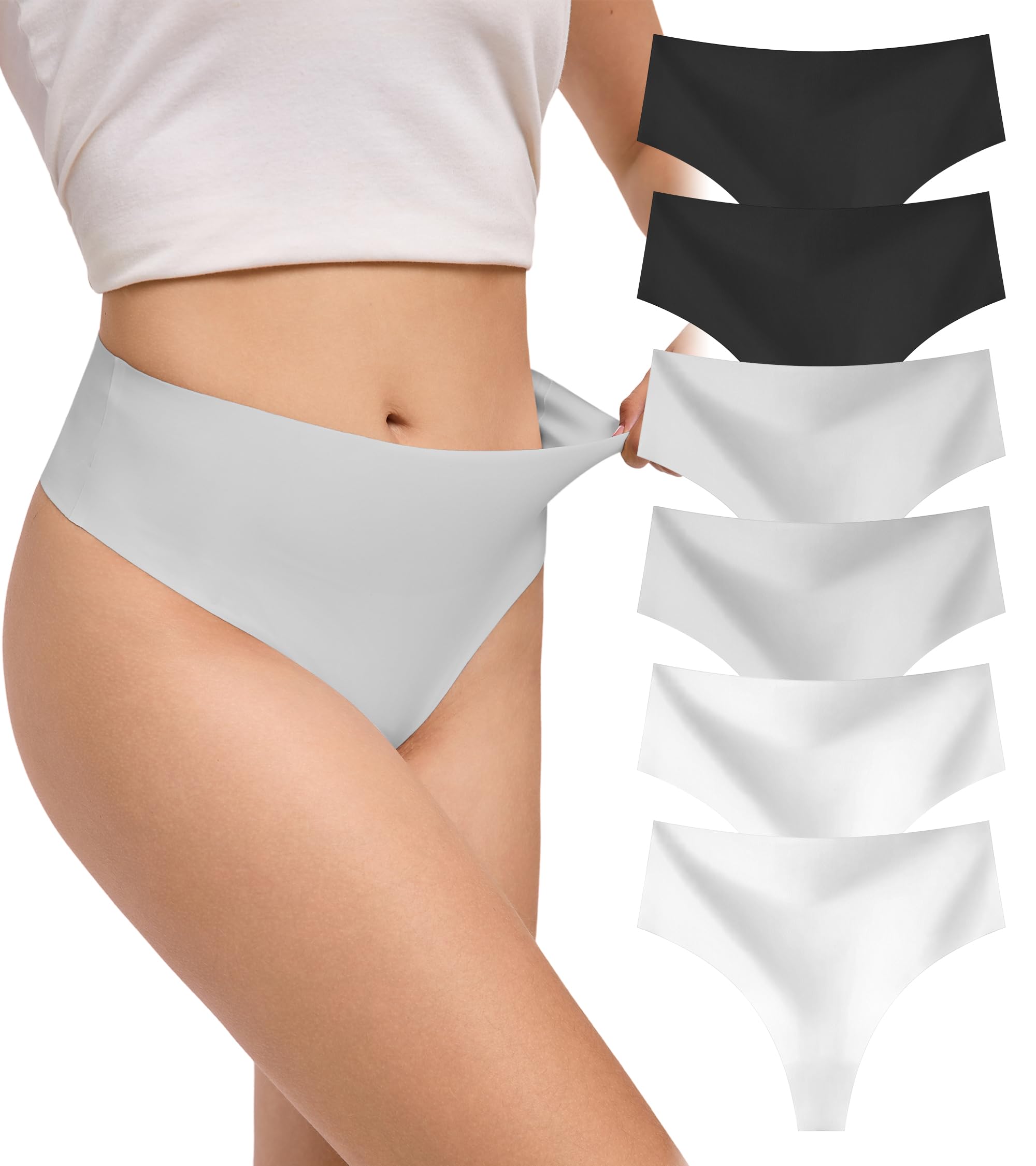 DEANGELMON Seamless G-string Thongs for Women - No Show Thong Underwear Low Rise Stretch Panties Workout Pack