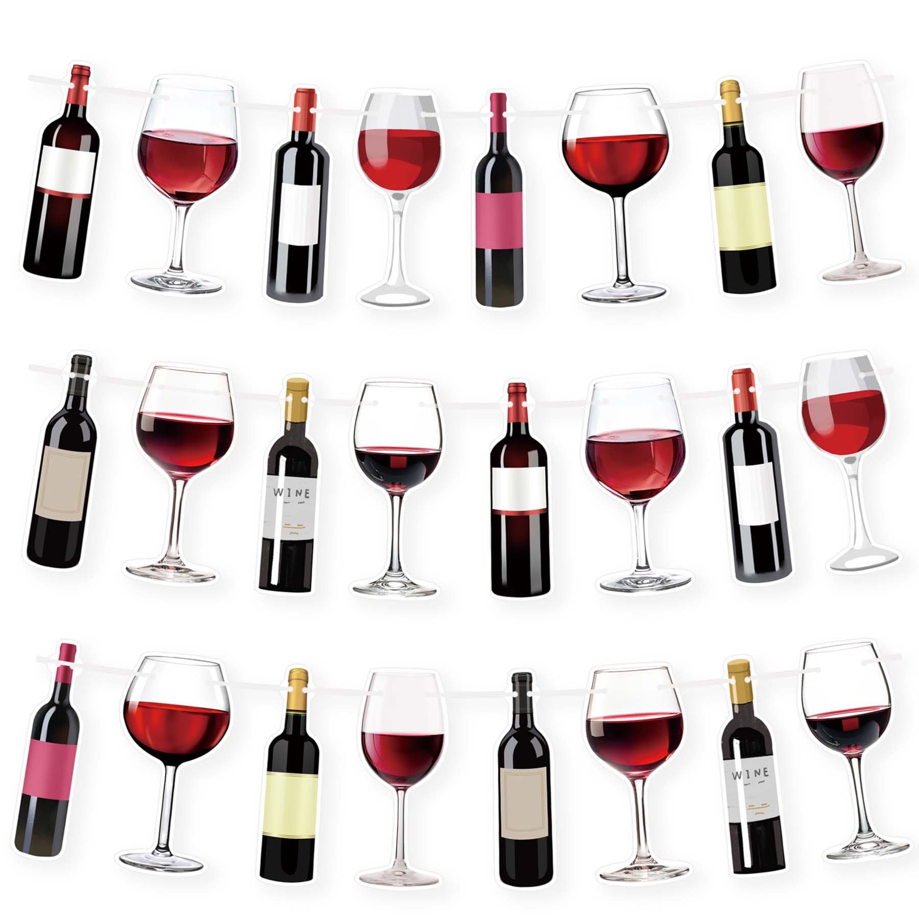 3PCS Wine Tasting Paper Banner, Red Wine Birthday Party Favors Supplies Vino Before Vow Decorations Glass Bottle Goblet Garlands