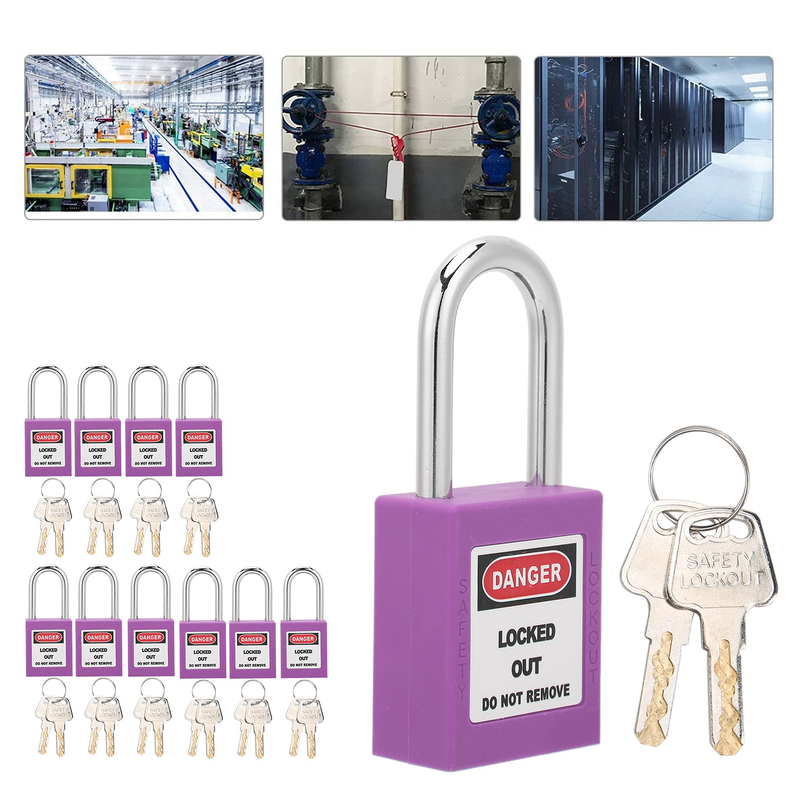 10Sets Lockout Tagout Lock Sets, Safety Loto Locks, 38mm Lockout Tagout Lock, 2 Keys Per Lock, for Lock Out Tag Out Stations (Purple)