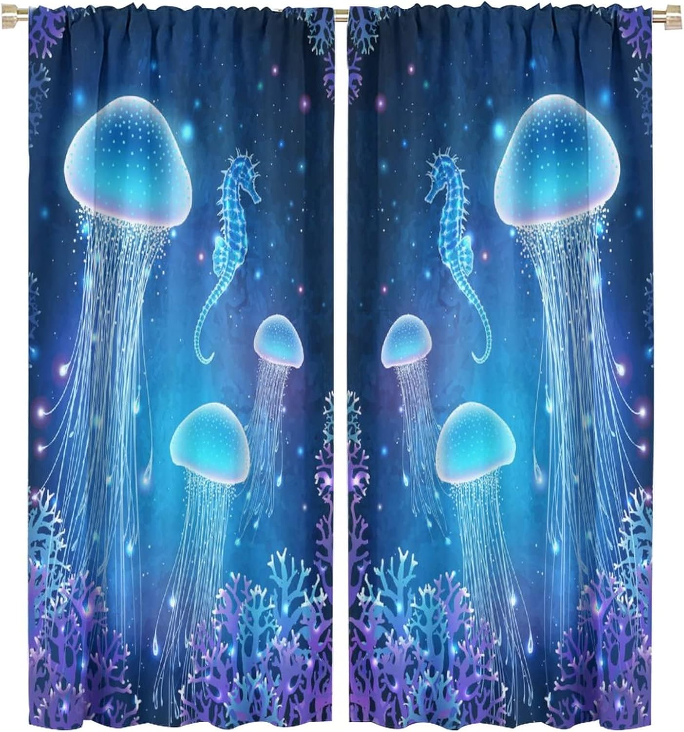 Ocean Jellyfish Window Curtains, Seahorse Fairy Tale
