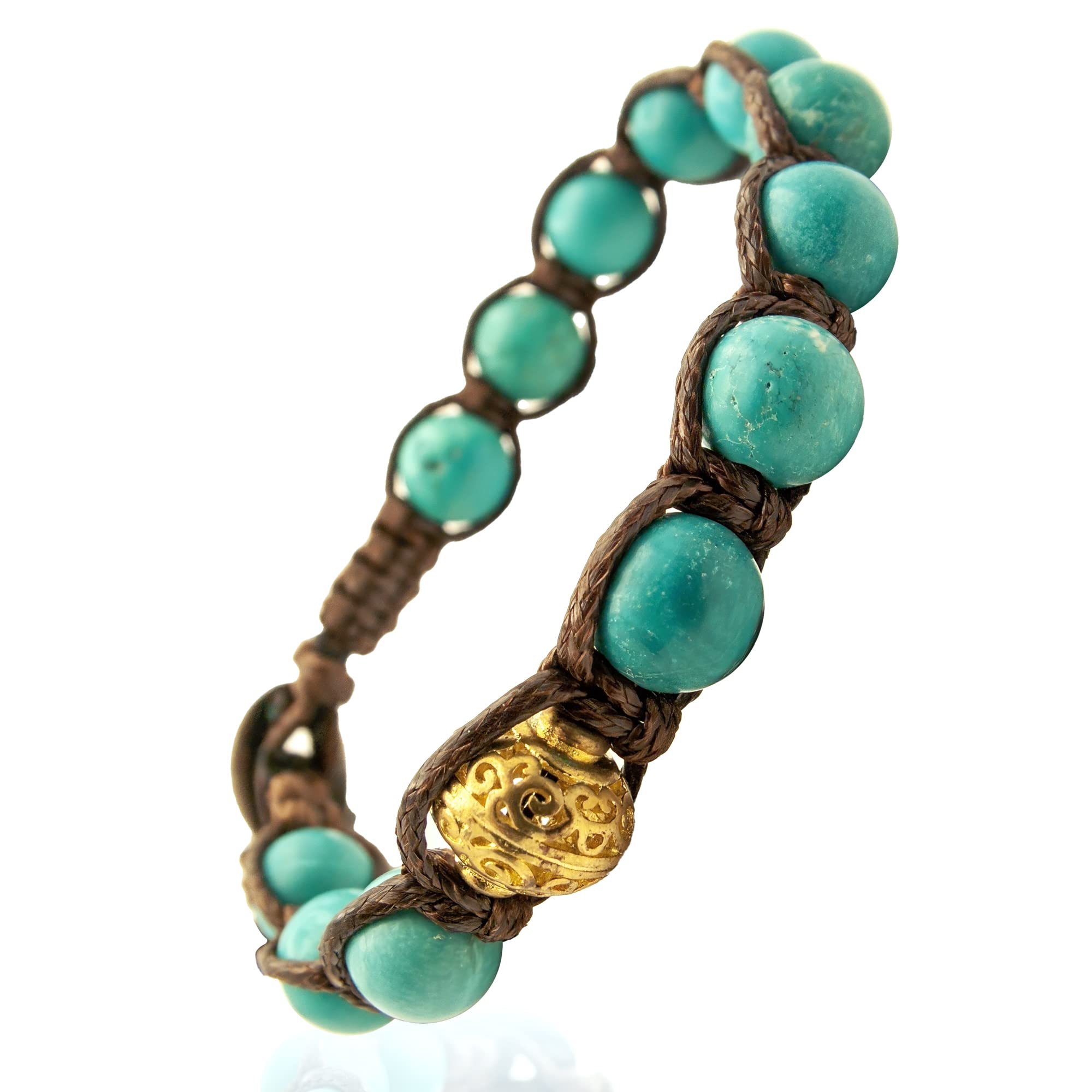 Samsara Pulsera tibetana budista - Shamballa con piedra turquesa celestial - Hilo de algodón encerado, Algodón Piedra, Turquesa Celeste