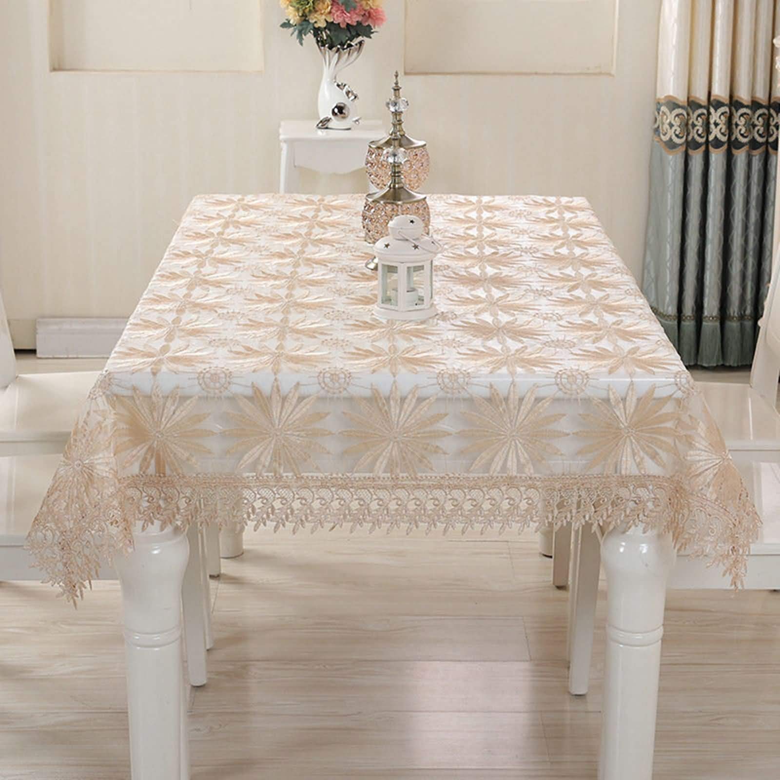 Mantel Antimanchas y Lavable Rectangular Caqui Mesa, Bordado de Flores, de Poliéster Fácil de Limpiar, 110 x 160 cm, Mantel para Patio