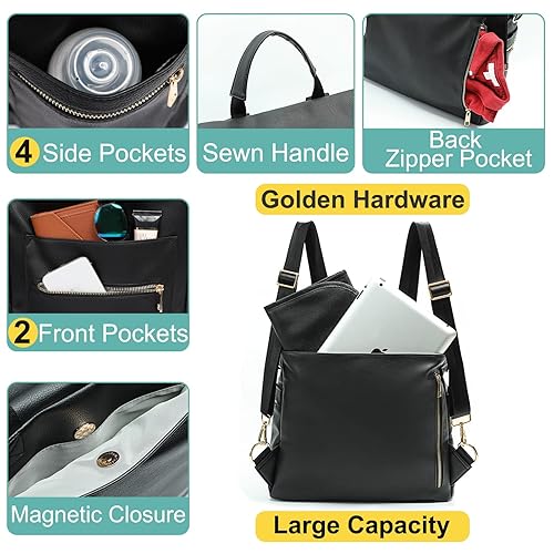 Miniatura 4 de MF Store - Bolsa de pañales, mochila de cuero para pañales con funda para laptop, cambiador, bolsa de toallitas, correas para cochecito y bolsillos