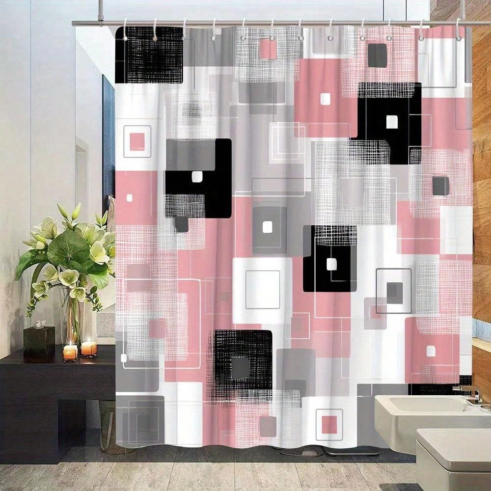 GLKSDLPO Modern Abstract Shower Curtain, Designed With Black/White Geometric Patterns Minimalist Shower Curtain for Wet Room(240x180cm/94x71in(WxH)