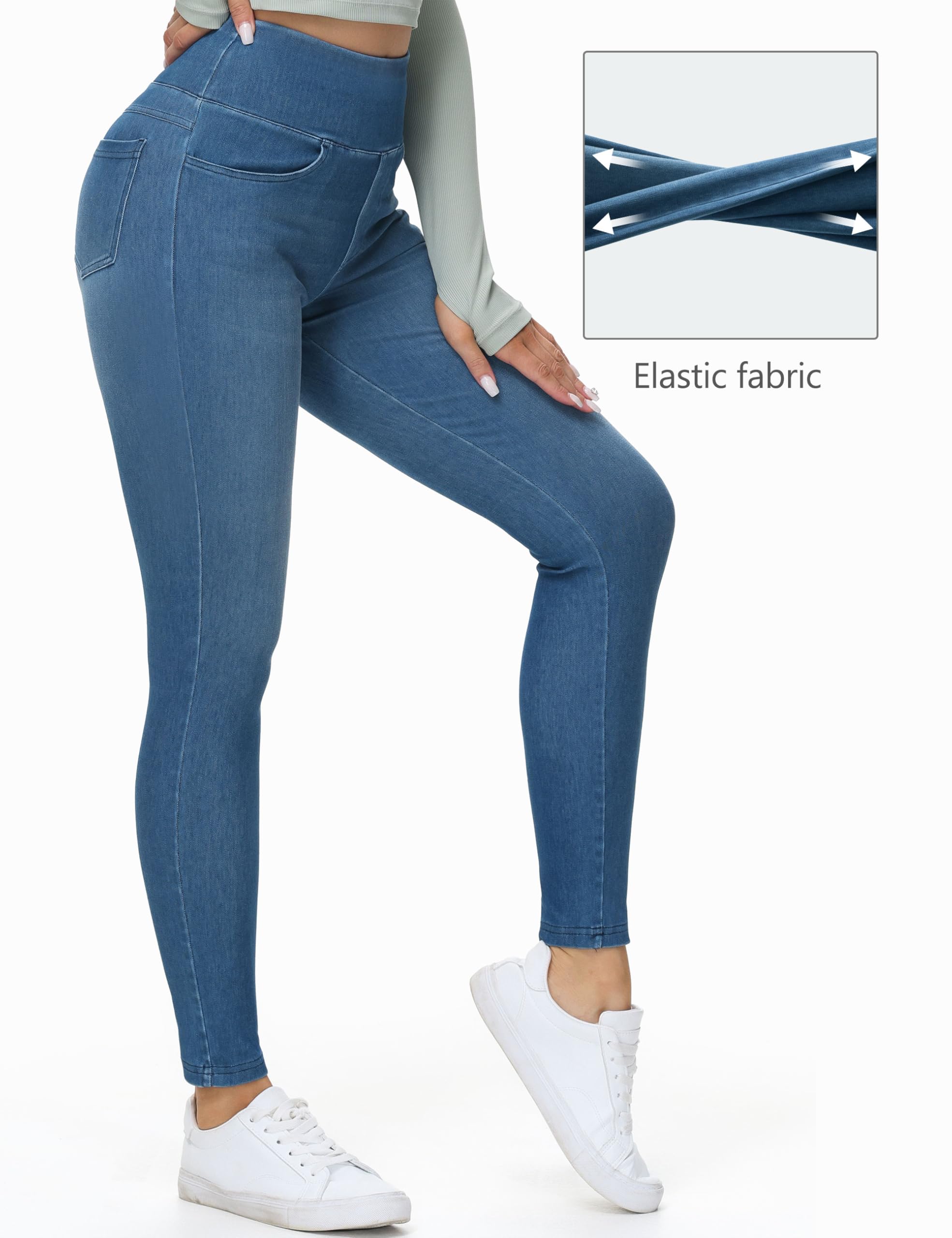 THE GYM PEOPLE Jeggings taille haute pour femme - Extensible - Contrôle du ventre - Legging skinny avec poches