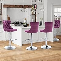 Vista 43 de Aoowow Juego de 2 taburetes de bar giratorios, taburetes de bar ajustables con respaldo de terciopelo copetudo, sillas de bar modernas tapizadas