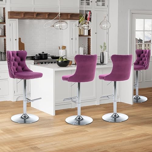Miniatura 205 de Aoowow Juego de 2 taburetes de bar giratorios ajustables con respaldo de terciopelo copetudo, sillas de bar modernas tapizadas con cabeza de clavo