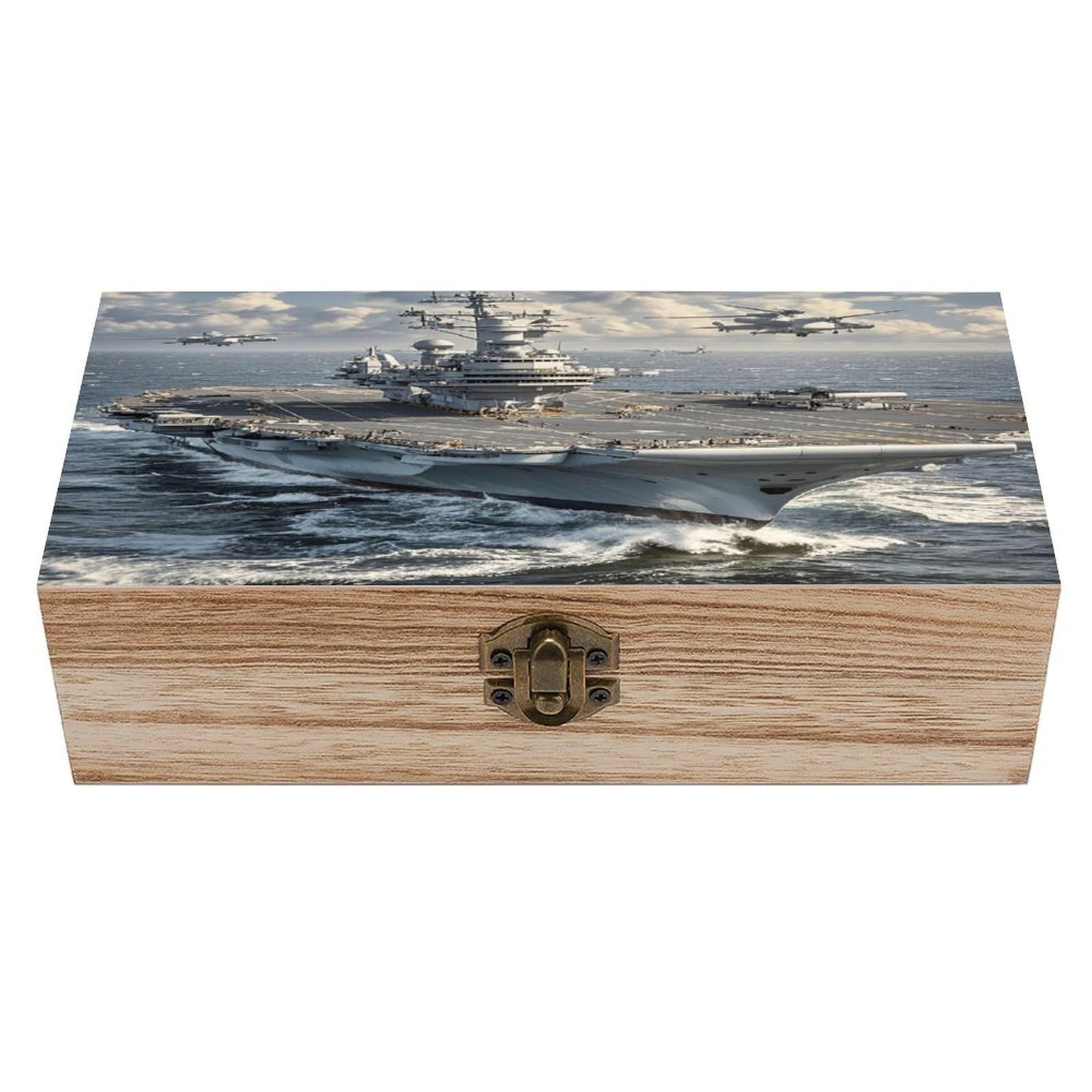 asbwuo Aircraft Carrier Wood Keepsake Box Wooden Box with Hinged Lid