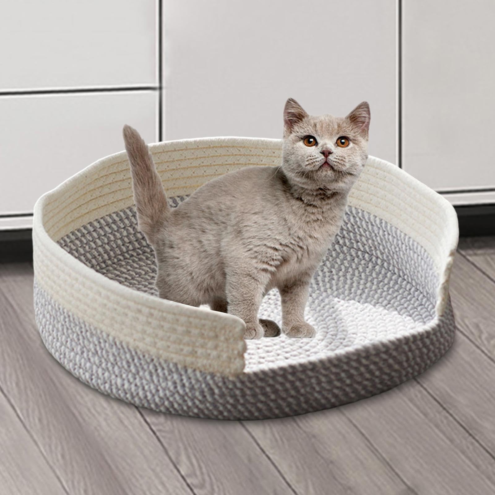 MagiDeal Corde Lit de Chat tissé Basket Chaton lit grincement Griffes hremptable pour Chats Portables lit de Chat gratteur pour Animaux de Compagnie Chats, Vert Blanc