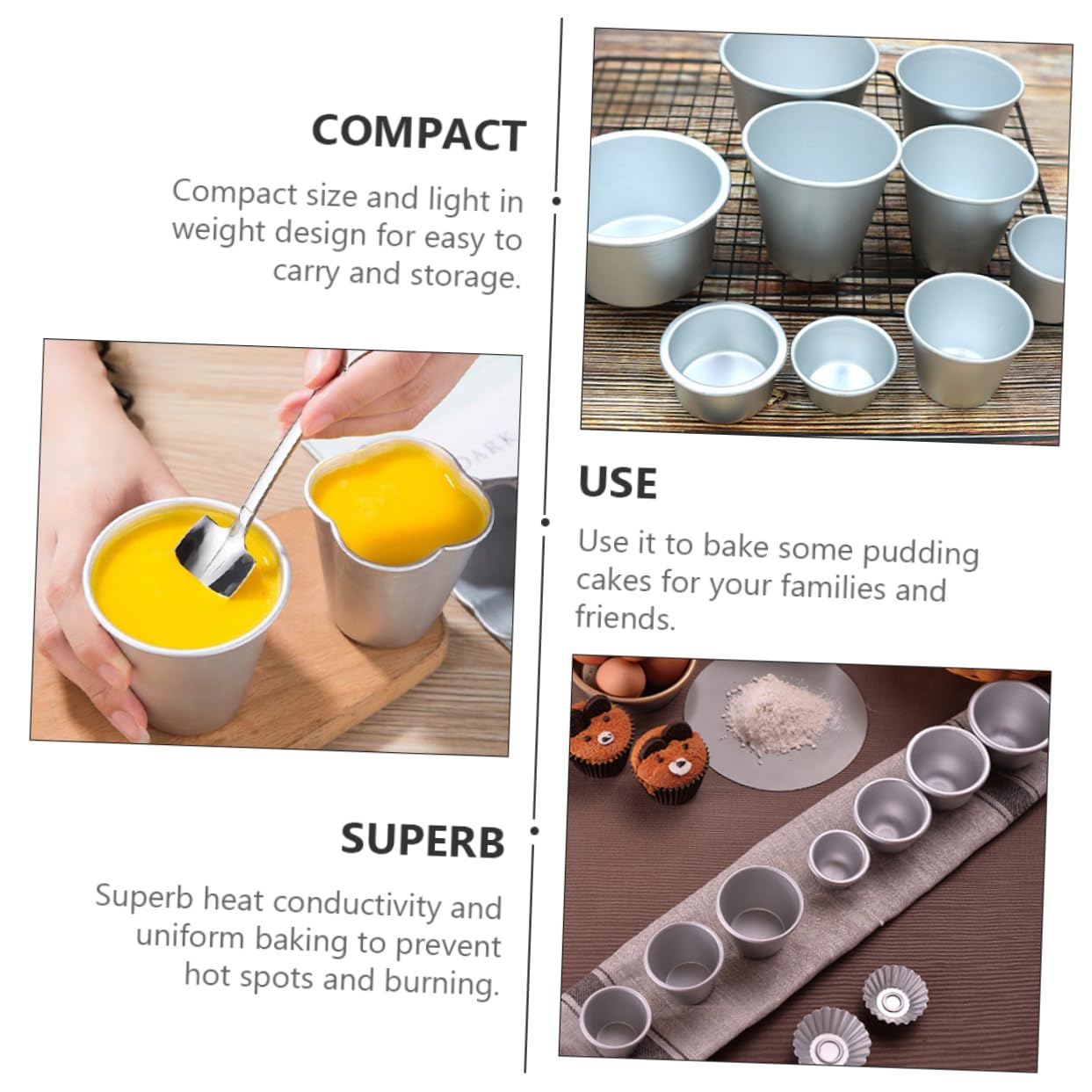 OKUMEYR 3Pcs Non Stick Baking Mold for Desserts Cupcakes Puddings Cake Molds for DIY Baking for Muffins and Jelly Treats