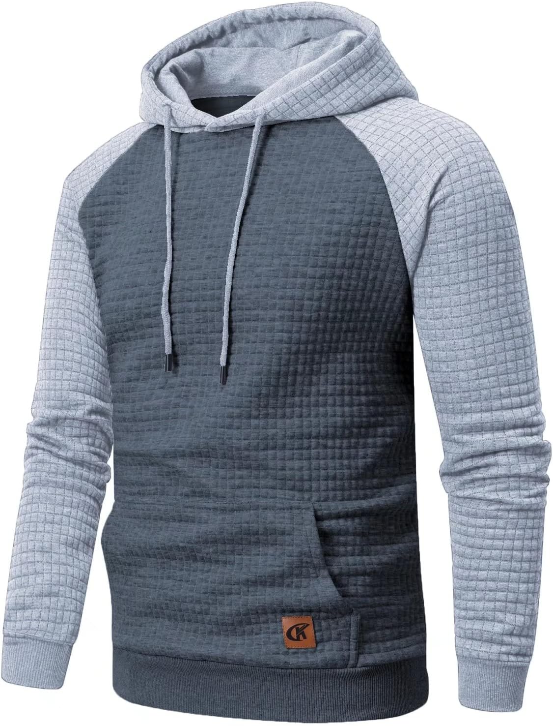 Yundobop Men's Pullover Hoodies Plaid Jacquard Long Sleeve Drawstring Hipster Casual Hooded Sweatshirts with Kanga Pockets - Image 2
