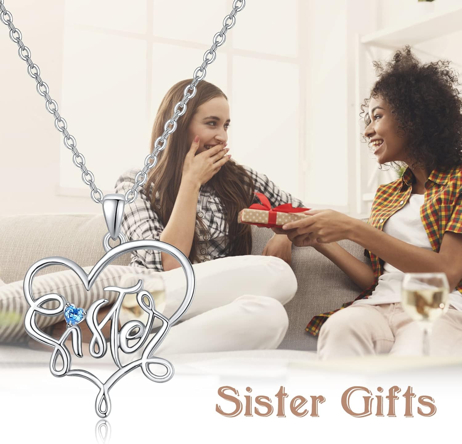 Sister Gifts from Sister 925 Sterling Sliver Cubic Zirconia Always My Sister Forever My Friend Pendant Friendship Necklace Fine Jewellery Birthday Gifts for Women Girls - Image 3